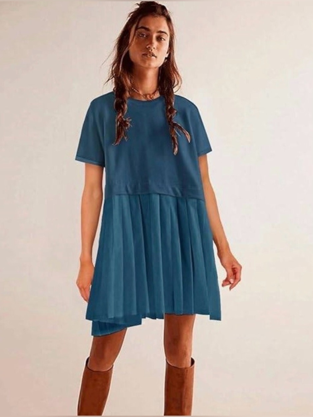 Free People inspired Babydoll mini dress tunic• blue •XL